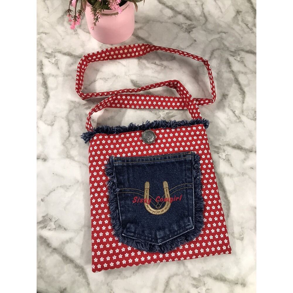 Rare Vintage y2K Squared Cowgirl Quilt Crossbody One Pocket Denim Purse 9"x8.5"